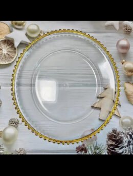 Clear Plastic Charger Plates with Gold Beads